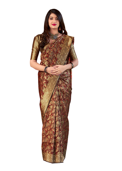 Wear Affair Women's mahavali silk Saree With Designer Blouse