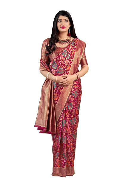 Wear Affair Women's maharani silk Saree With Designer Blouse