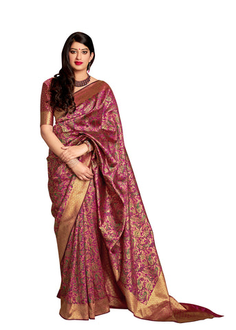 Wear Affair Women's maharani silk Saree With Designer Blouse