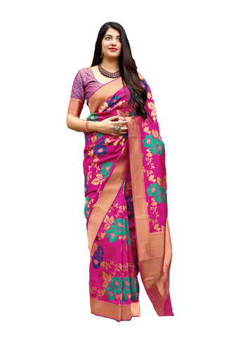 Wear Affair Women's maharani silk Saree With Designer Blouse