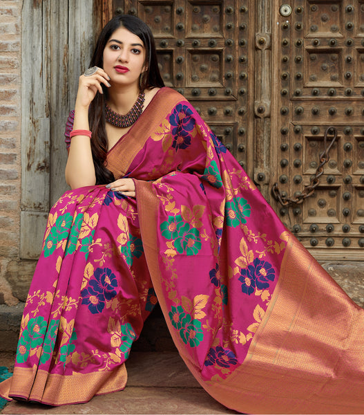 Wear Affair Women's maharani silk Saree With Designer Blouse