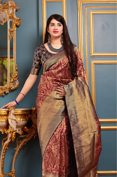 Wear Affair Women's Maheesha Silk Saree With Designer Blouse